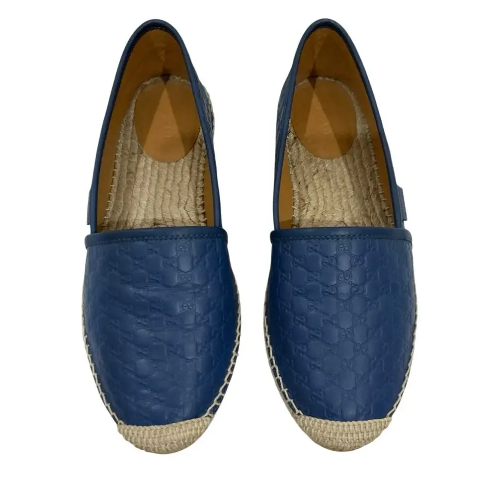 Gucci Microguccissima Blue Leather Espadrilles Size 8 GG Monogram Made in Spain - Picture 2 of 12